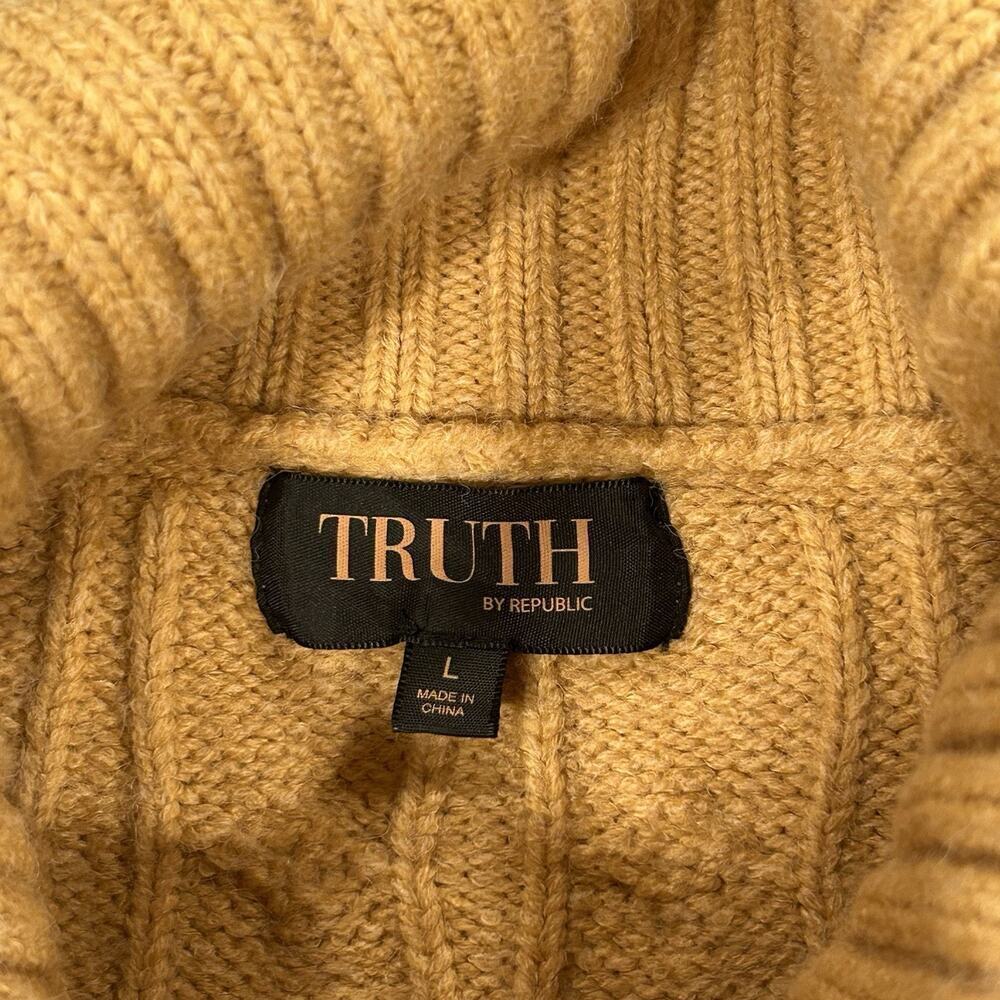 Truth Cable Knit Turtleneck Sweater Women's Size Large Cropped Mustard Yellow - Picture 6 of 9